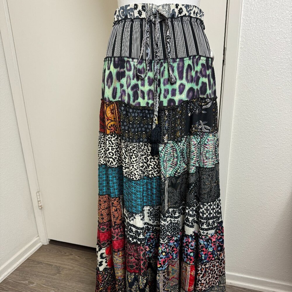 NWT Karma Highway Patchwork Maxi Skirt Ruffles 100% Viscose Size XS /S/ M/ L